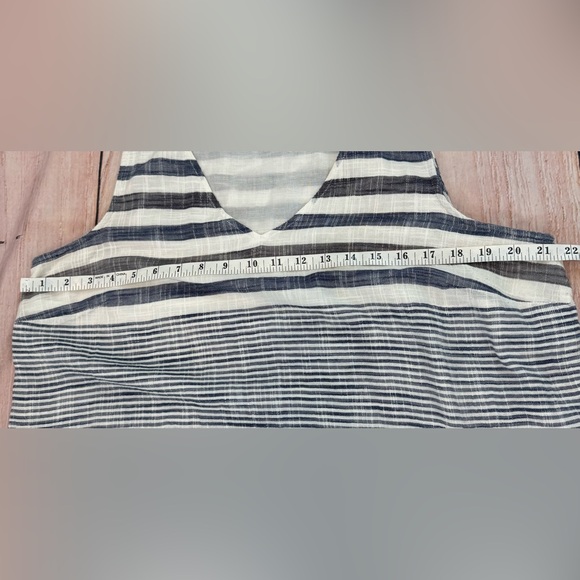 J Jill Sleeveless Dress Striped White Blue Black Pockets 100% Cotton Size Large - Picture 5 of 7